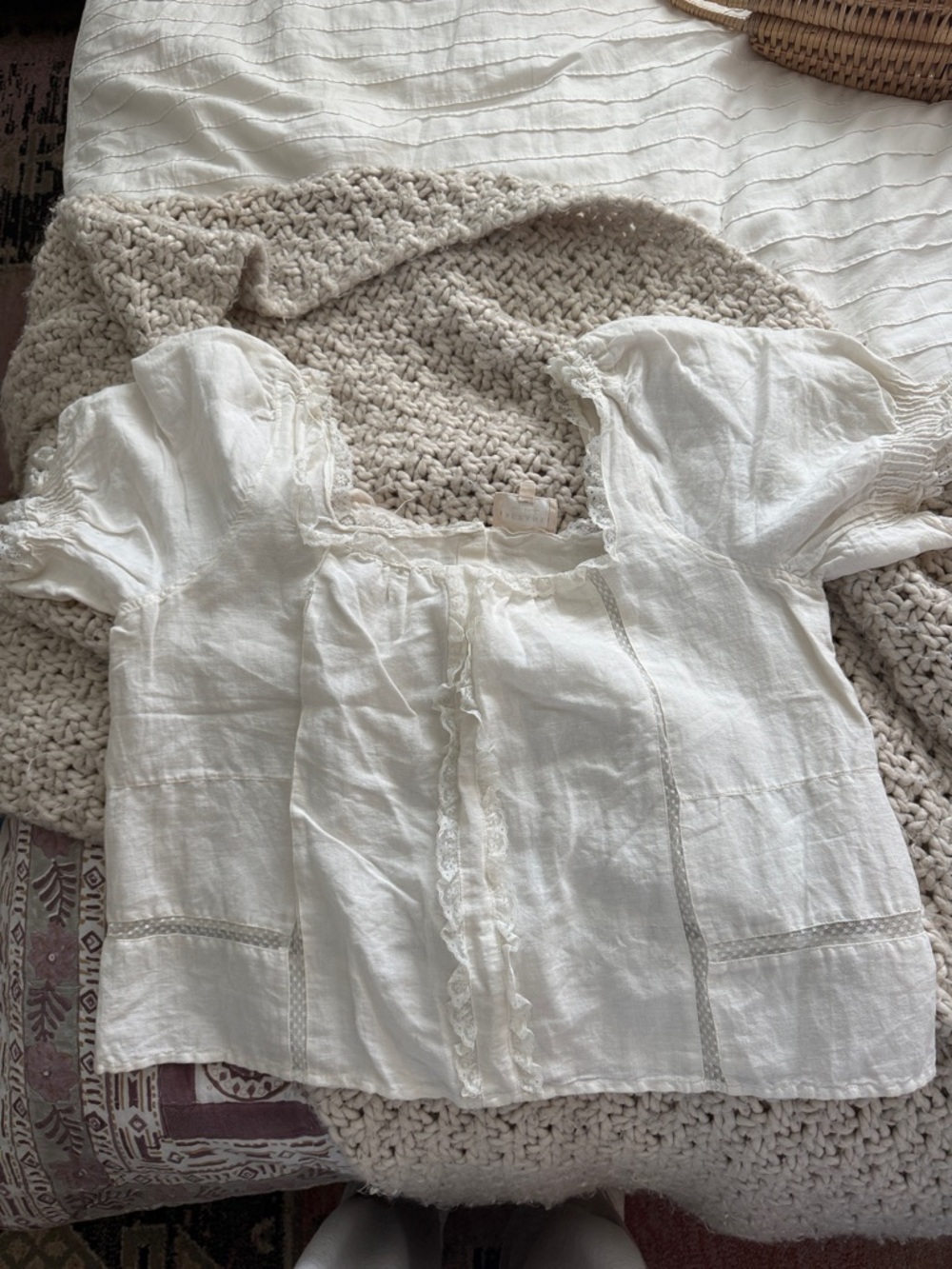 Sezane Cream Puff-Sleeve Linen Blouse